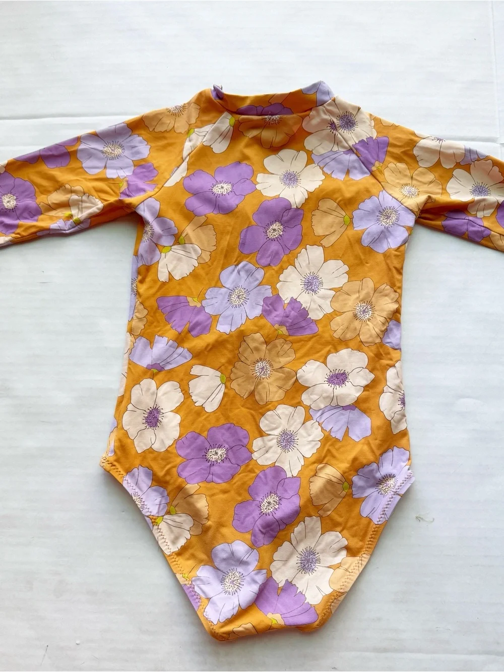 Zara Girl Long Sleeve Rash Guard in Orange Purple Floral Print size 8-9Y